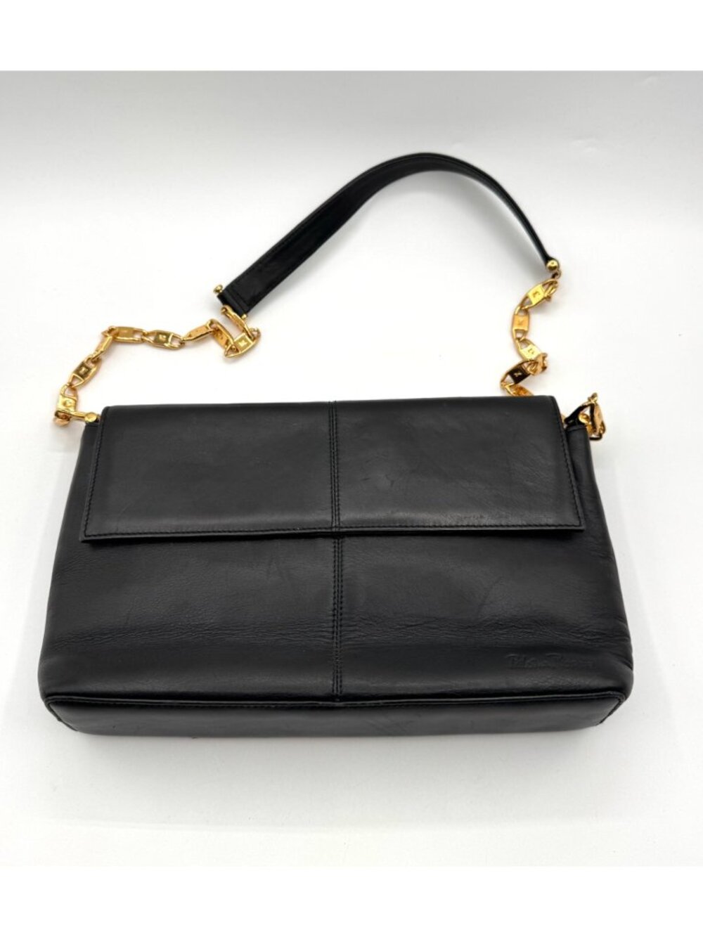 Vintage 90's Paloma Picasso Leather Shoulder Bag & Gold Tone Chain Strap Made In